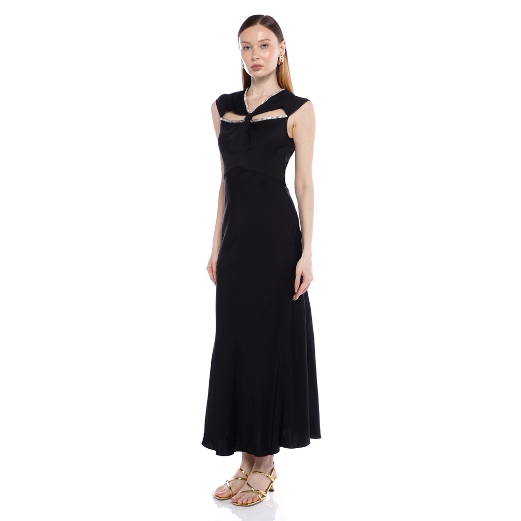 Croisette Satin Maxi Dress With Rhinestones